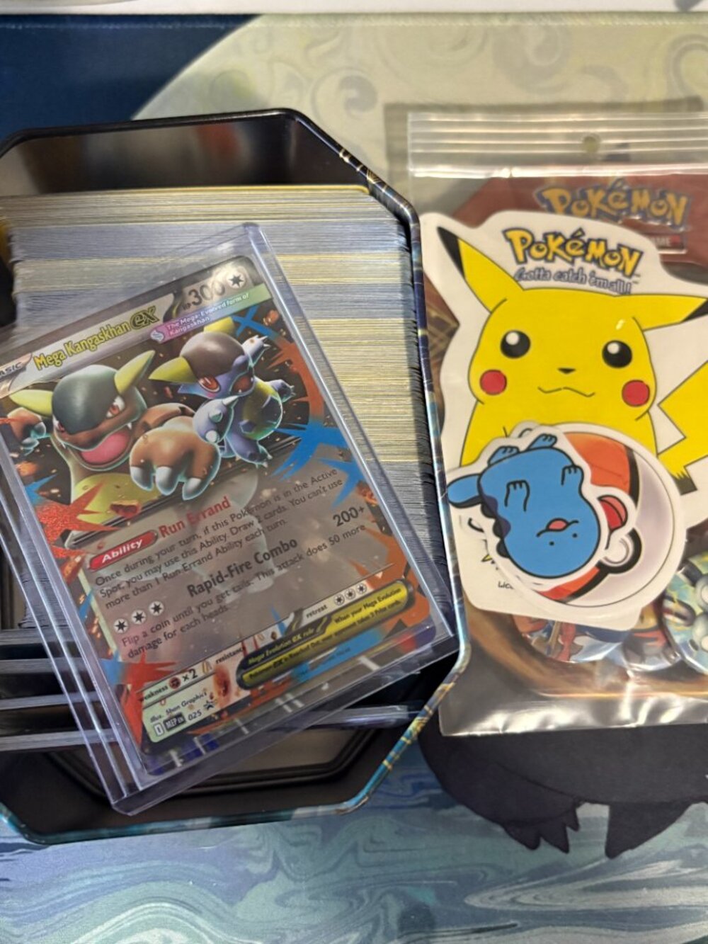 300+ Pokemon Cards Bundle LOT with Stickers & Button Pins!